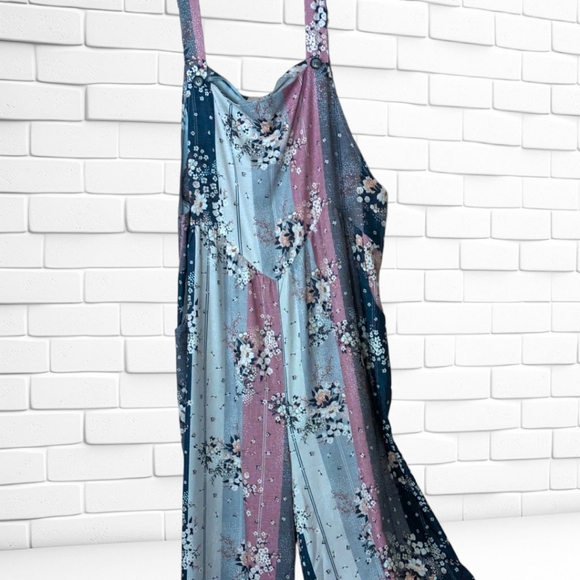 Floral Blue and Pink Wide Leg Romper - Picture 5 of 9